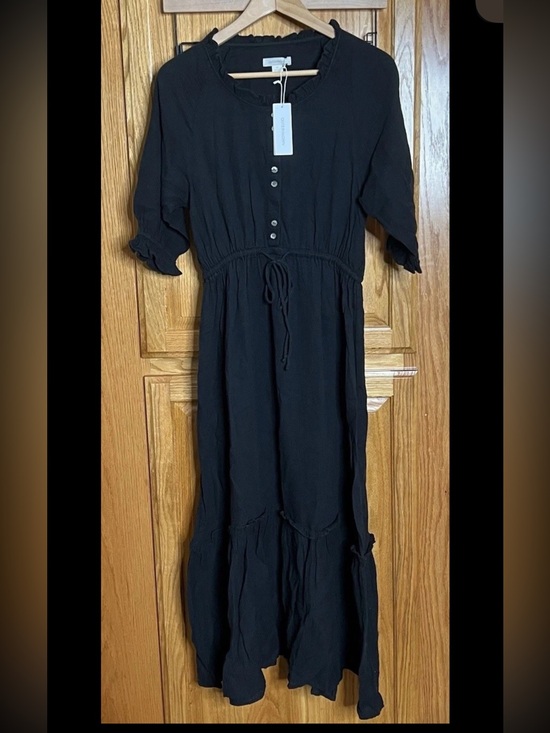 Outerknown Dresses & Skirts - NEW Outerknown Midi Dress Women’s Small Black Peasant Cottagecore Eco Organic